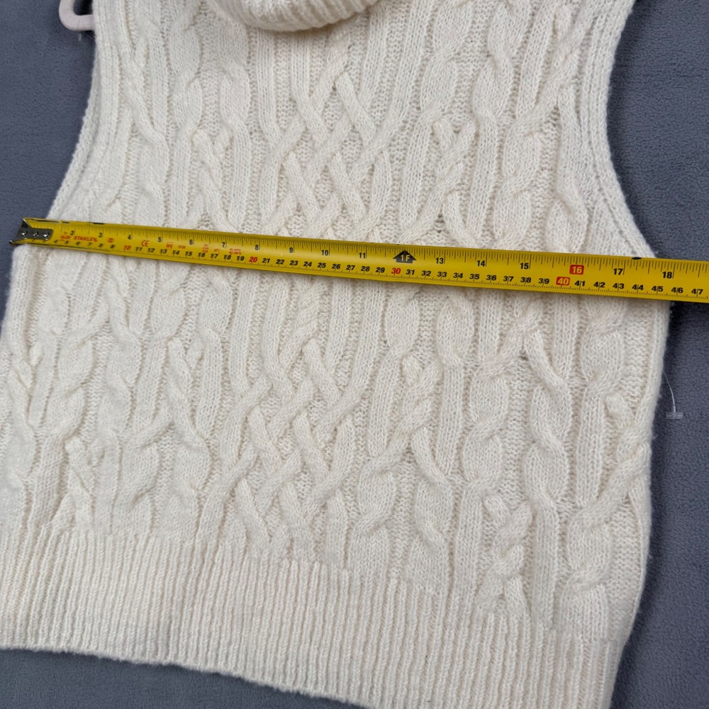 Vince 100% Wool Cable Knit Turtleneck Sweater Vest Cream White womens Medium - Picture 3 of 6